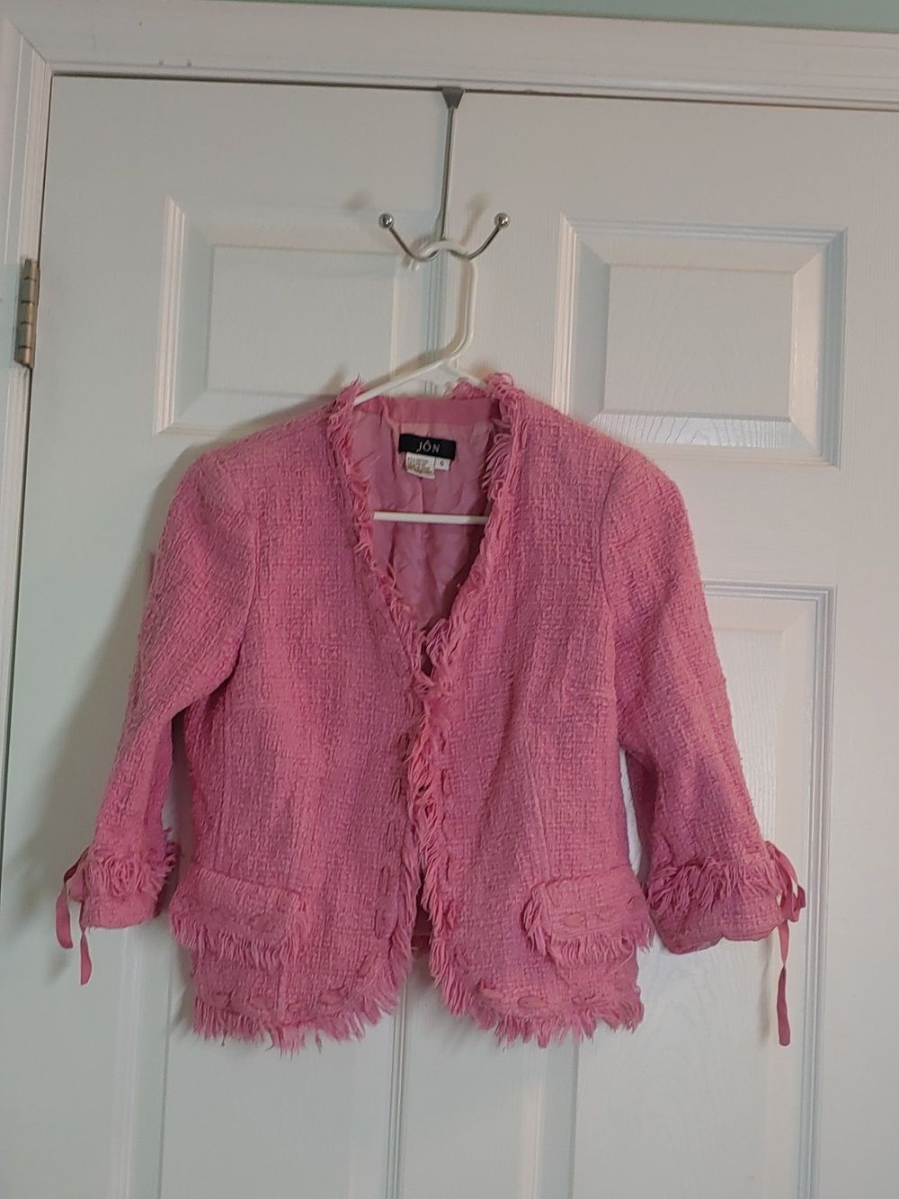 Vintage Y2K JON Pink Coquette Cardigan Fringe Sleeves Womens Size 6